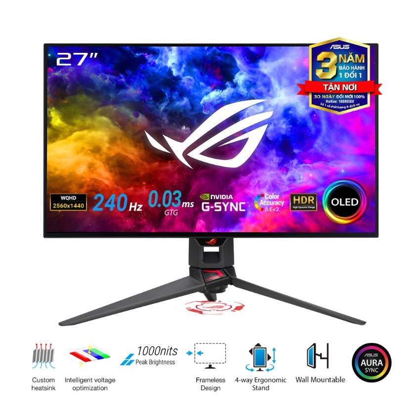 MÀN HÌNH OLED GAMING ASUS ROG SWIFT PG27AQDM (27 INCH/QHD/OLED/240HZ/0.03MS)